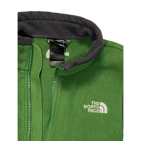North Face Boys Large Green Black Sweater Full Zip Front Pockets Vintage Jacket - Picture 3 of 10